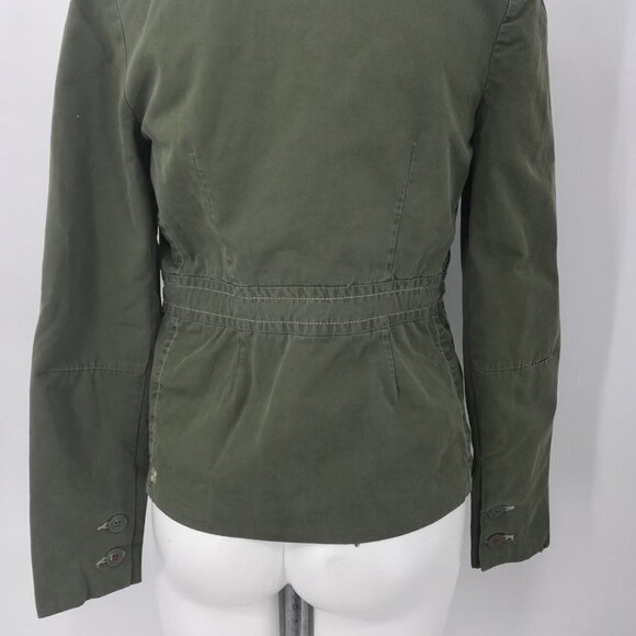 Lucky Brand Military Jacket Size XS Snap Pockets Button Drawstring Green Boho - Picture 12 of 12